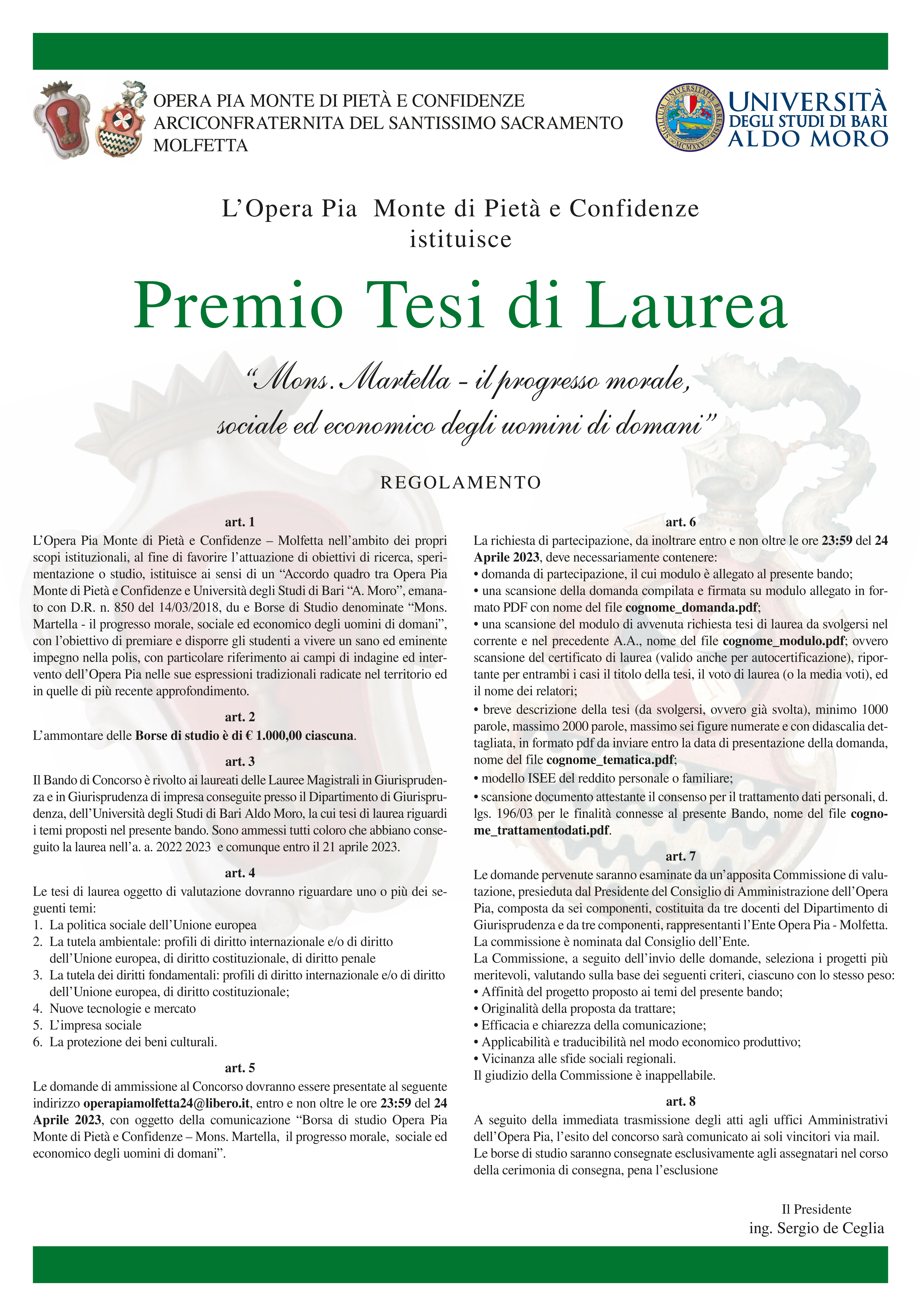 Premio di Laurea - Mons. Martella 2023